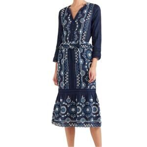 Sea Sofie Broderie Anglaise Cotton Midi Dress Size 0